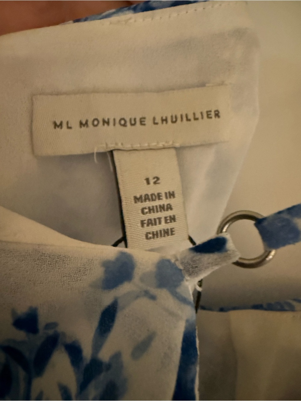 Monique Lhuillier Blue and White Floral Ruffle Midi Dress - Picture 4 of 7